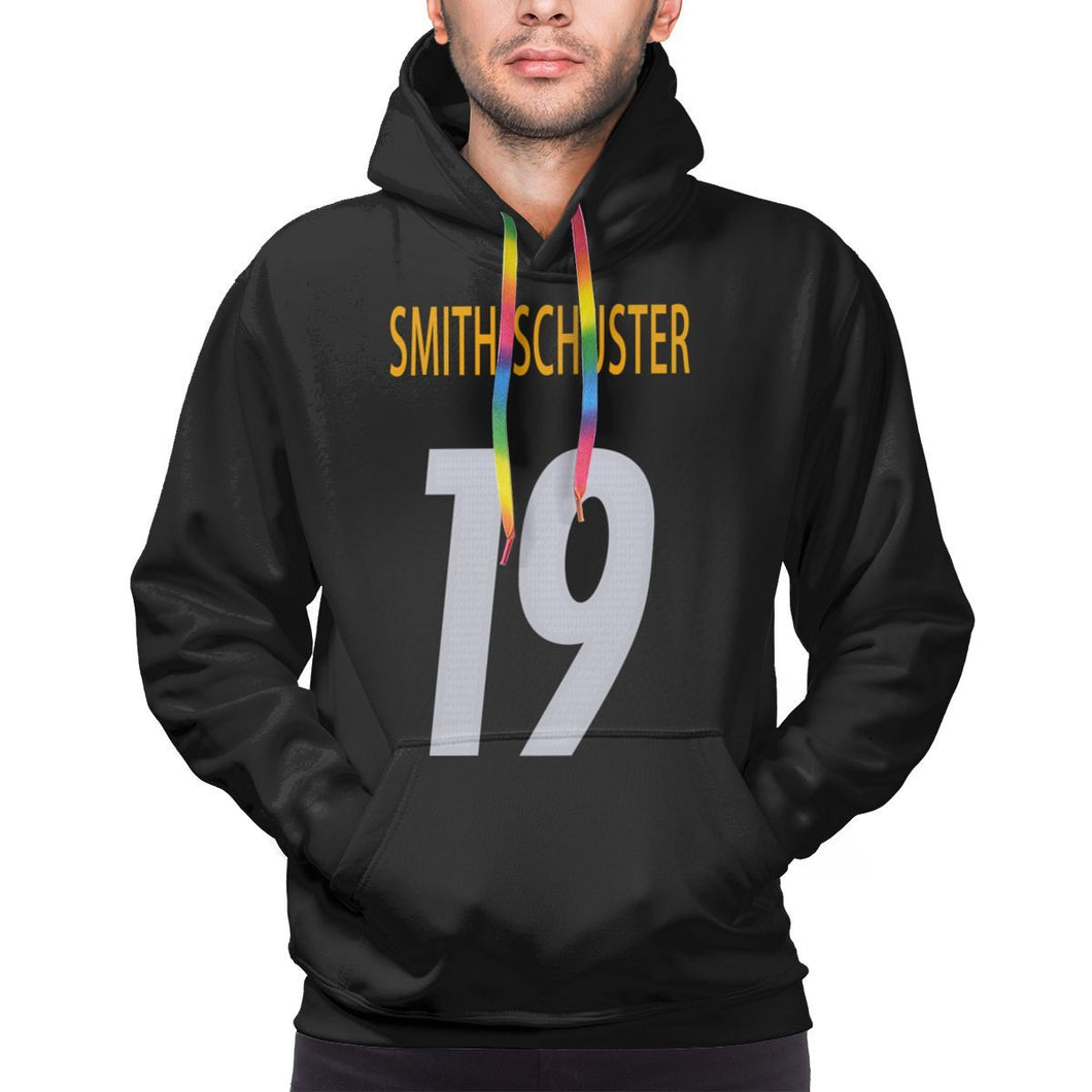 #19 JuJu Smith-Schuster Men's Long Sleeve Hooded Print Steelers Football Team Pullover Hoodies