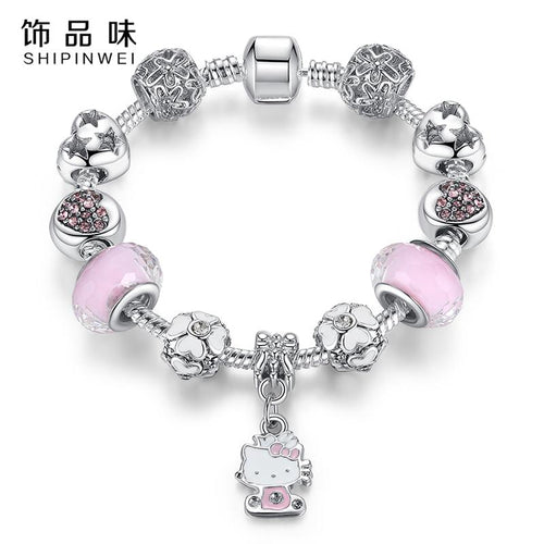 Cute Cat Kitty Charms Fit Original Bracelet Bangle Murano Glass Beads Bracelet for Women Children Girl DIY Jewelry