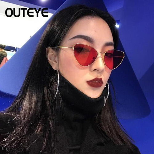 Cat Eye Women Sunglasses Tinted Color Lens Vintage Shaped Sun Glasses Women Eyewear 70s Luxe Red Female Sunglasses F3