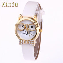 Load image into Gallery viewer, Cute Cartton Glasses Cat Analog Quartz Dial Wrist Ladies Watch Women&#39;s Watches Montre Femme