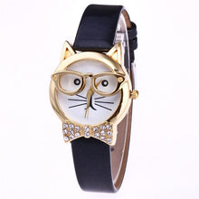 Load image into Gallery viewer, Cute Cartton Glasses Cat Analog Quartz Dial Wrist Ladies Watch Women&#39;s Watches Montre Femme