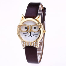 Load image into Gallery viewer, Cute Cartton Glasses Cat Analog Quartz Dial Wrist Ladies Watch Women&#39;s Watches Montre Femme