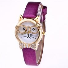 Load image into Gallery viewer, Cute Cartton Glasses Cat Analog Quartz Dial Wrist Ladies Watch Women&#39;s Watches Montre Femme