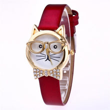 Load image into Gallery viewer, Cute Cartton Glasses Cat Analog Quartz Dial Wrist Ladies Watch Women&#39;s Watches Montre Femme