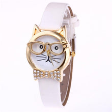 Load image into Gallery viewer, Cute Cartton Glasses Cat Analog Quartz Dial Wrist Ladies Watch Women&#39;s Watches Montre Femme