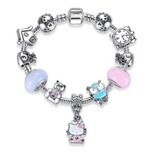 Cute Cat Kitty Charms Fit Original Bracelet Bangle Murano Glass Beads Bracelet for Women Children Girl DIY Jewelry