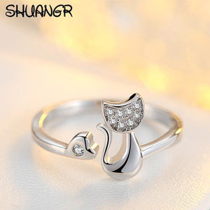 Crystal Top Quality Cubic Zirconia Crystal Inlaid Cute Animal Cat Ring for Women/Girls