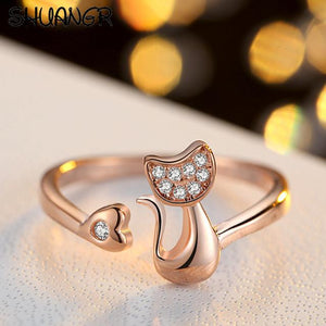 Crystal Top Quality Cubic Zirconia Crystal Inlaid Cute Animal Cat Ring for Women/Girls