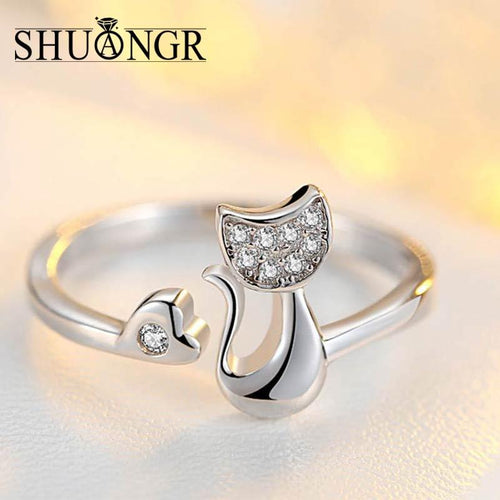 Crystal Top Quality Cubic Zirconia Crystal Inlaid Cute Animal Cat Ring for Women/Girls