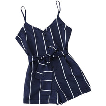 Load image into Gallery viewer, AZULINA Women Playsuits Striped Belted Spaghetti Strap Romper Casual Beach Girls Clothes Short Jumpsuits Women&#39;S Clothing S-XL