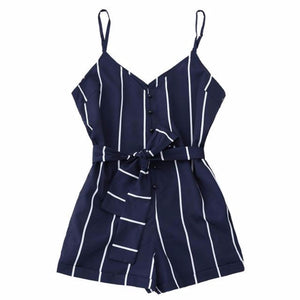 AZULINA Women Playsuits Striped Belted Spaghetti Strap Romper Casual Beach Girls Clothes Short Jumpsuits Women'S Clothing S-XL